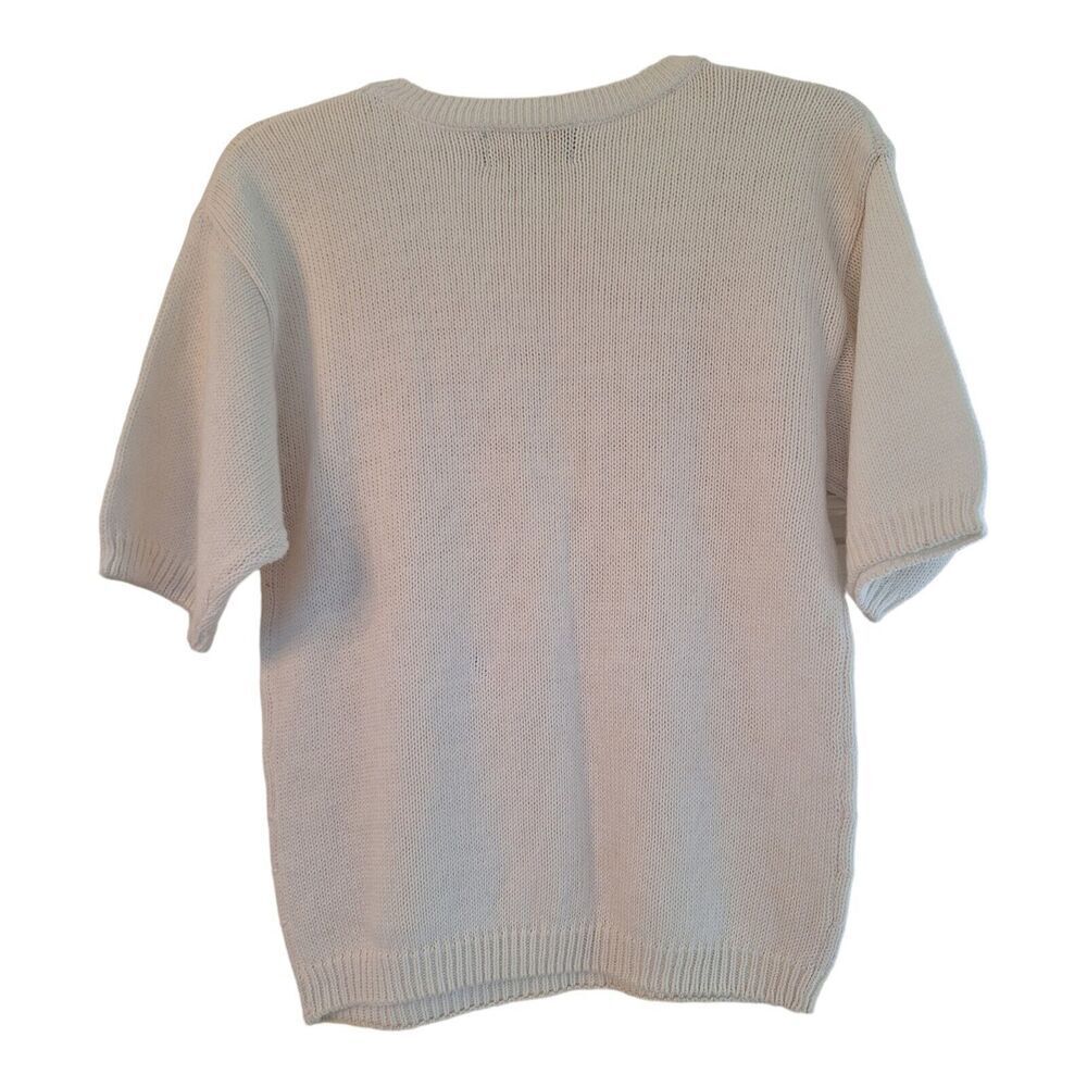 VINTAGE Sweater Marshall Fields Knit Embroidered Short Sleeve Spring Pullover S - Picture 3 of 12